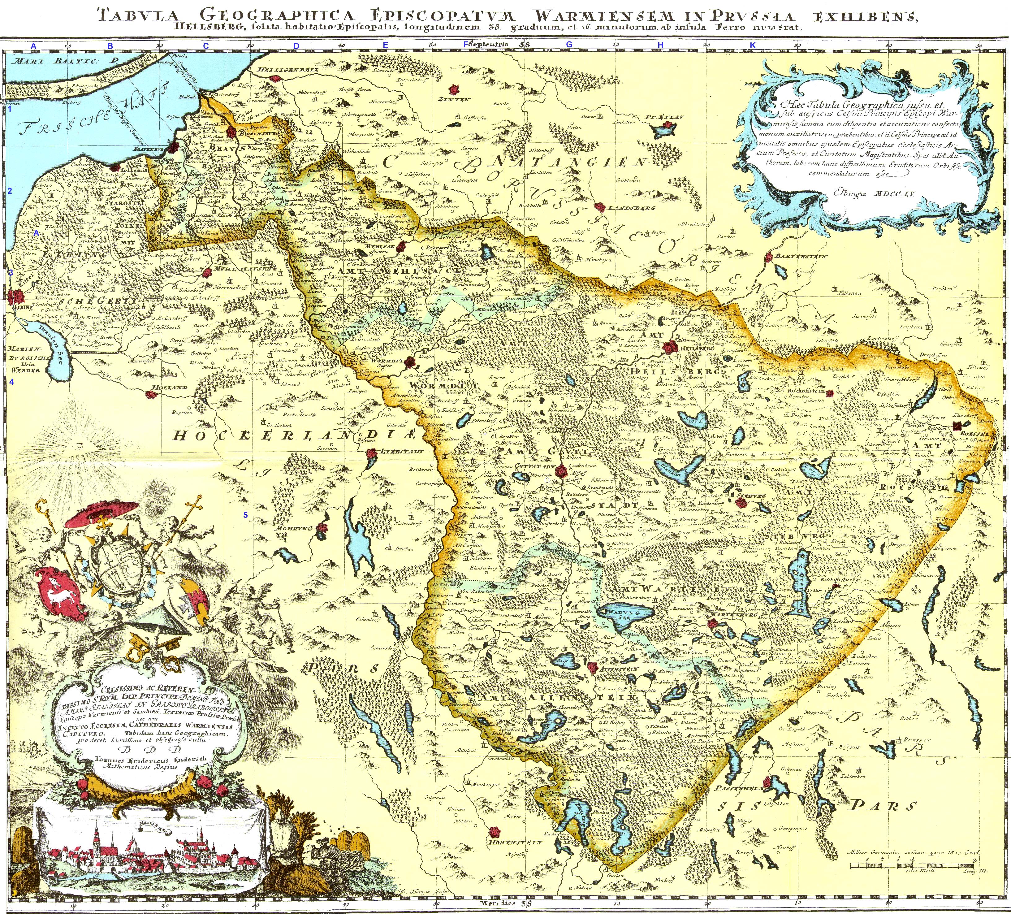 Tabula geographica episcopatus Warmiensis, J. F. Endersch, 1755